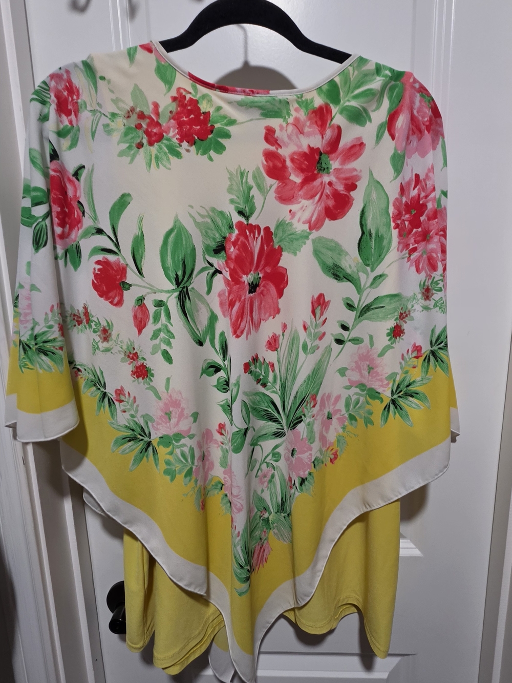 Investments Yellow Floral Poncho Top with Pink & Green Print - Picture 8 of 8